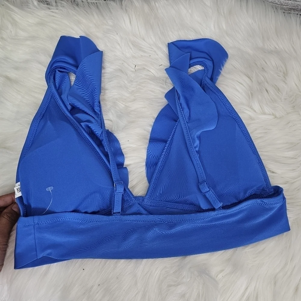 AERIE Ruffle Long Line Bikini Top -Xlarge , Blue Vibe Summer Vibes Festival Less